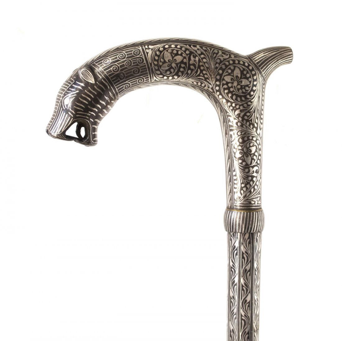 MODERN KOFTGARI STYLE FIGURAL WALKING STICK SWORD (1 of 4)