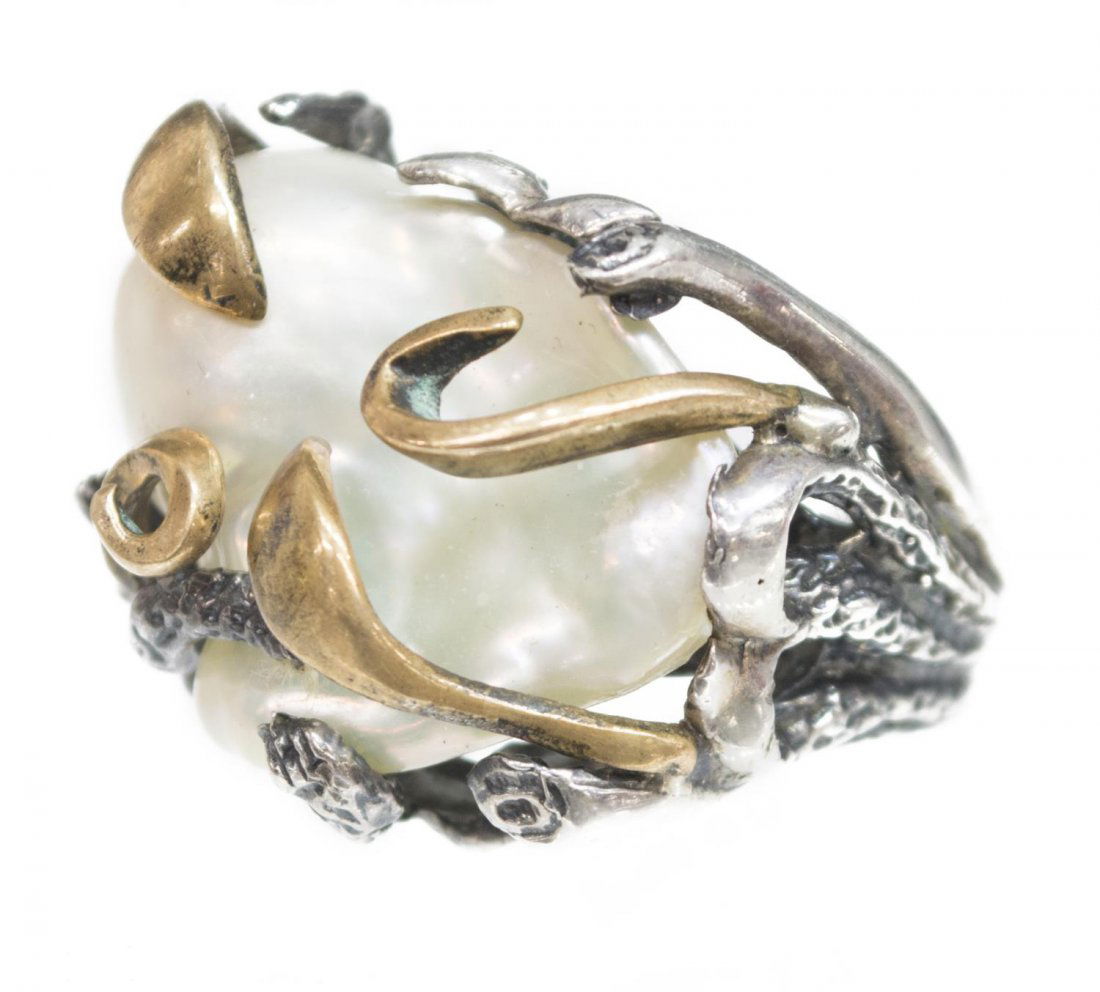 LADIES 925 STERLING & BAROQUE PEARL ESTATE RING (1 of 4)