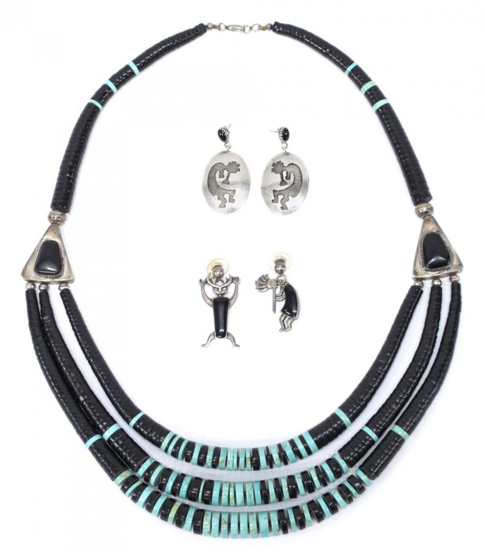 TURQUOISE & ONYX NECKLACE & STERLING EARRINGS (1 of 6)