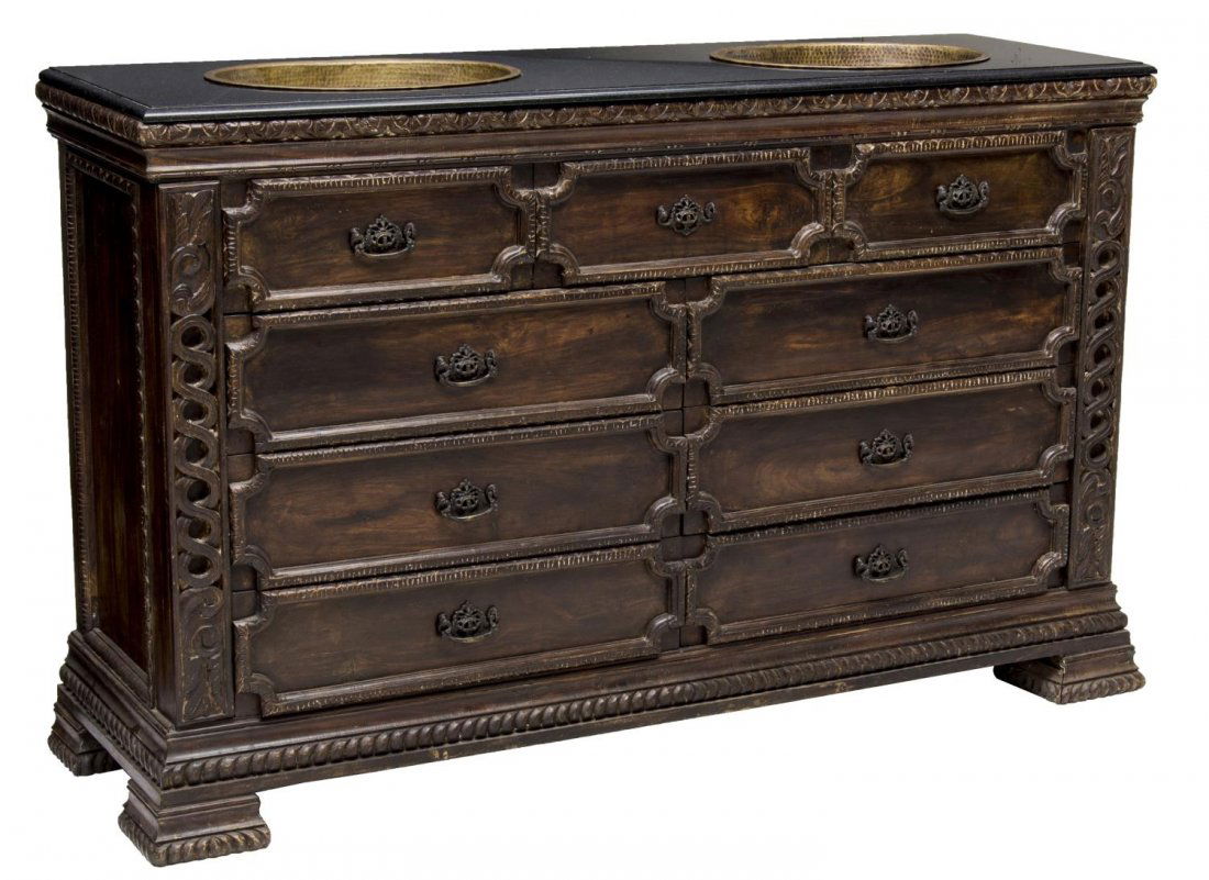 FRENCH COLONIAL STYLE GRANITE TOP DOUBLE VANITY (1 of 3)