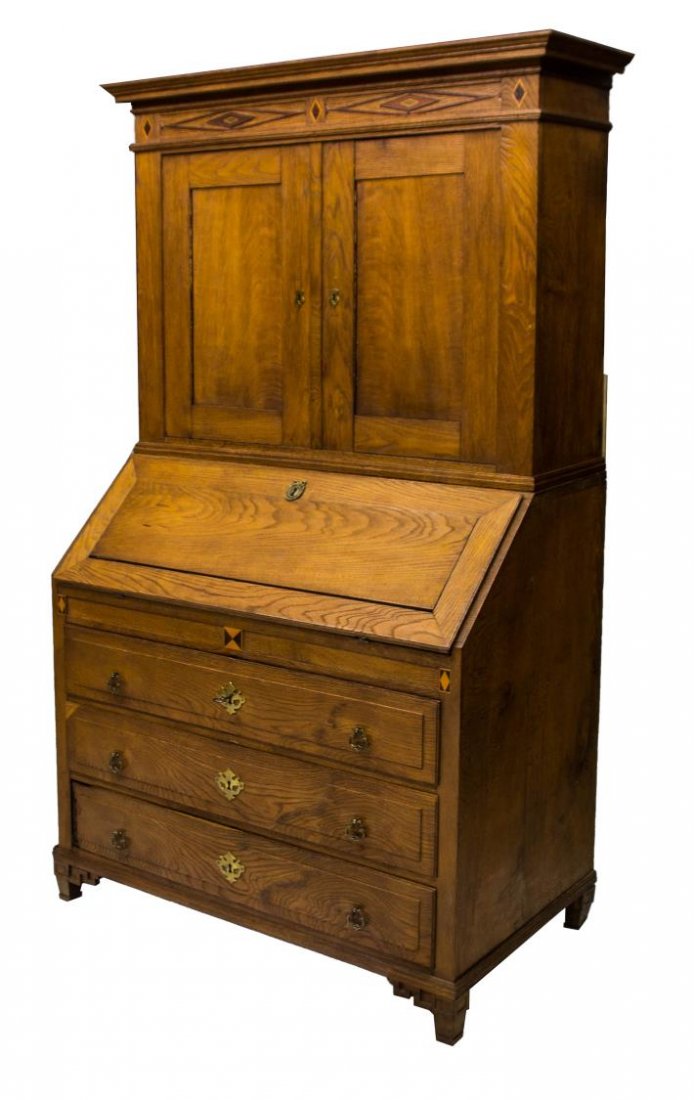 ANTIQUE DANISH OAK SLANT FRONT CABINET (1 of 10)