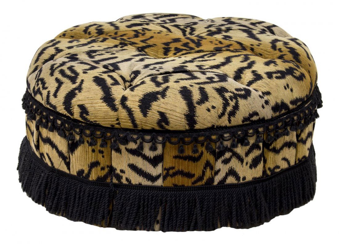 CIRCULAR TIGER PRINT TUFTED OTTOMAN, LATE 20TH C (1 of 1)