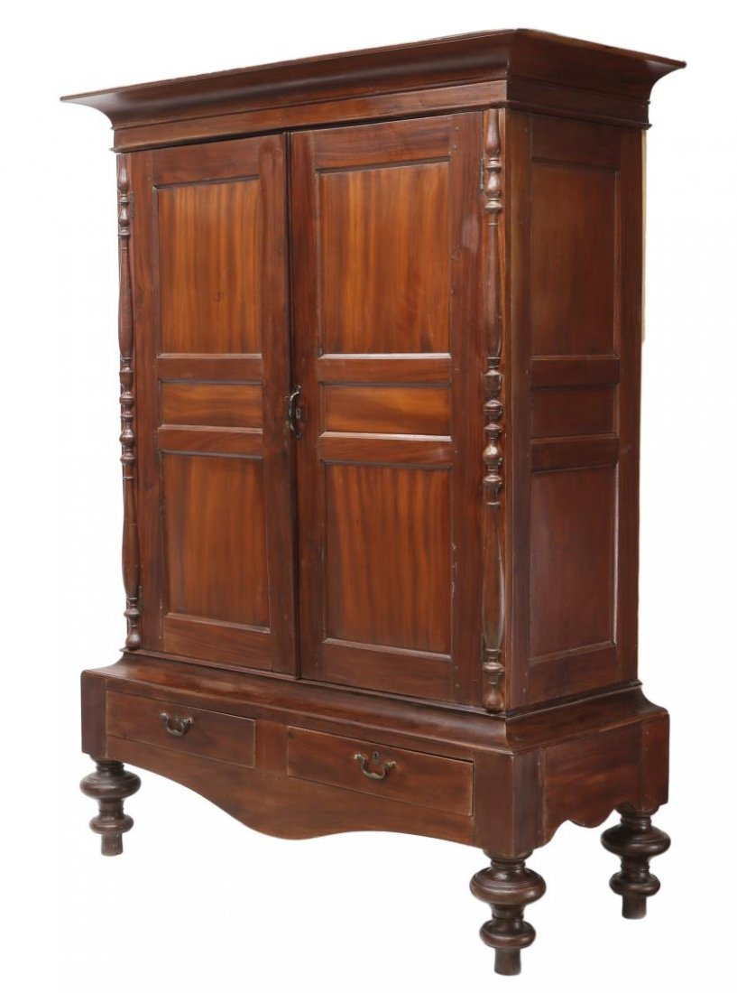 DUTCH COLONIAL CARVED TEAKWOOD ARMOIRE, 19TH C (1 of 4)