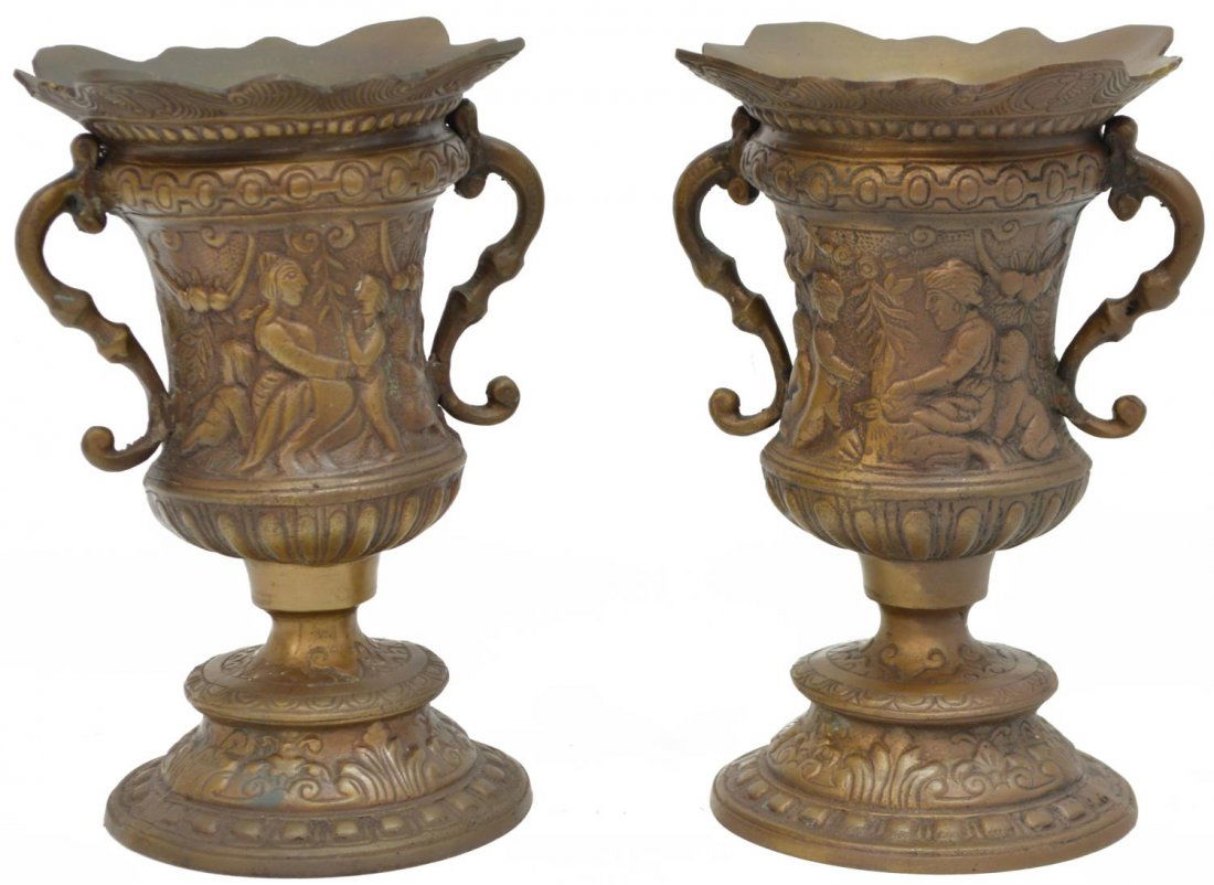 (PAIR) LOUIS XV STYLE FIGURAL CAST BRASS URNS (1 of 3)