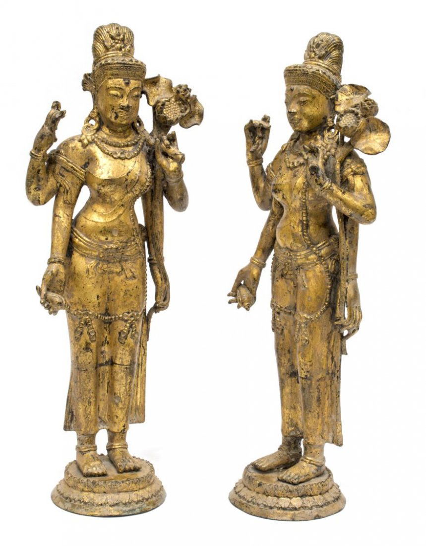 (2) ASIAN GILT METAL STANDING DEITY STATUETTES (1 of 2)