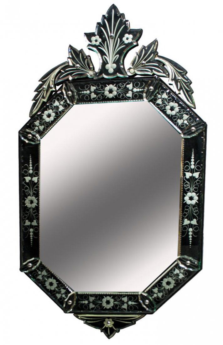 VENETIAN STYLE ETCHED GLASS WALL MIRROR (1 of 4)