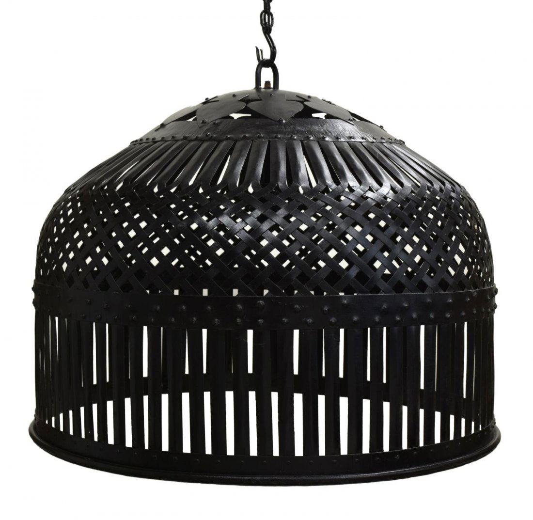 LARGE IRON DOME FORM SINGLE LIGHT CHANDELIER (1 of 1)