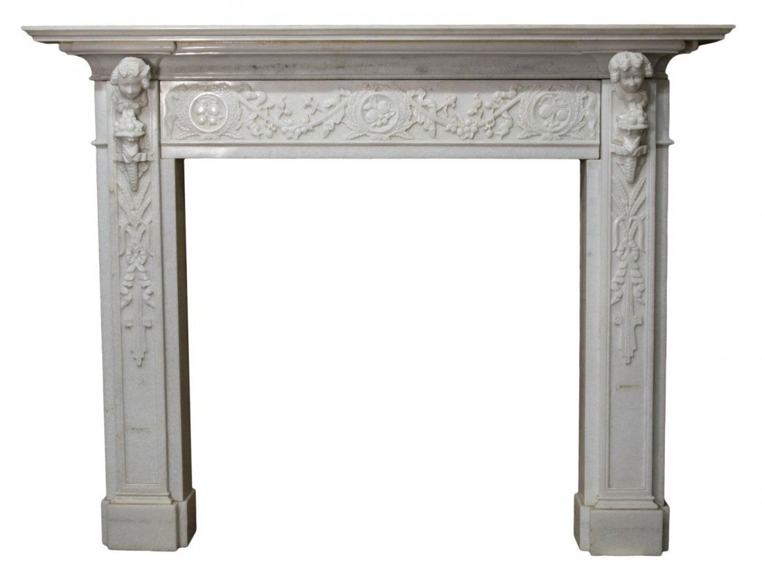 FINE CARVED MARBLE FIREPLACE SURROUND (1 of 3)