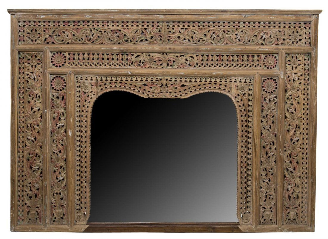 SOUTHEAST ASIAN ARCHITECTURAL CARVED WALL MIRROR (1 of 3)