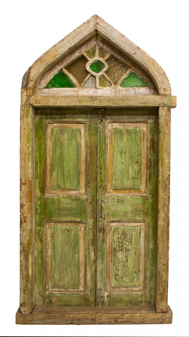 ARCHITECTURAL COLONIAL PAINTED TEAK CHURCH WINDOW (1 of 3)