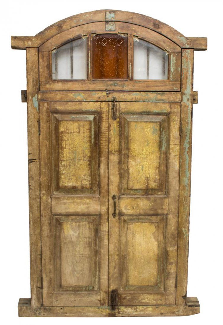 ARCHITECTURAL COLONIAL TEAK CHURCH WINDOW 19TH C (1 of 5)