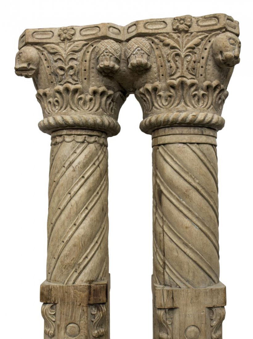 UNIQUE CARVED TEAKWOOD DOUBLE TEMPLE COLUMNS (1 of 5)