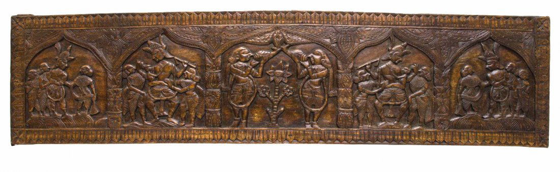 INDIAN HINDU CARVED WOODEN TEMPLE WALL HANGING (1 of 2)