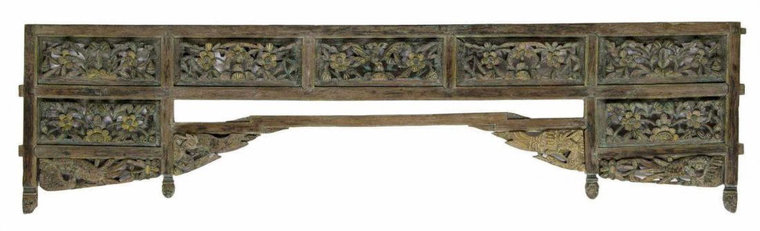 ANTIQUE CARVED & PAINTED ARCHITECTURAL WALL PANEL (1 of 4)