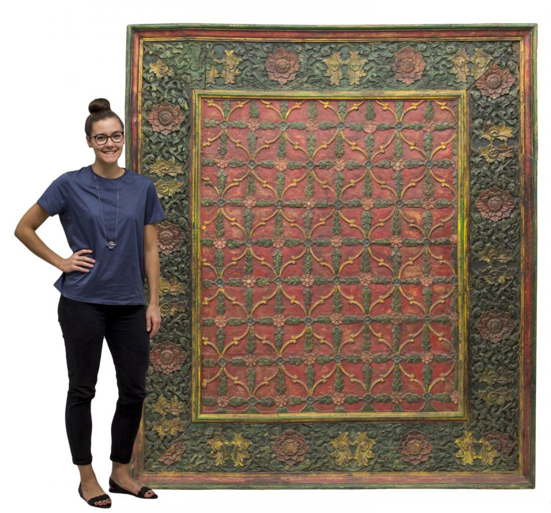 BRITISH COLONIAL PAINTED CARVED TEAKWOOD CEILING (1 of 3)