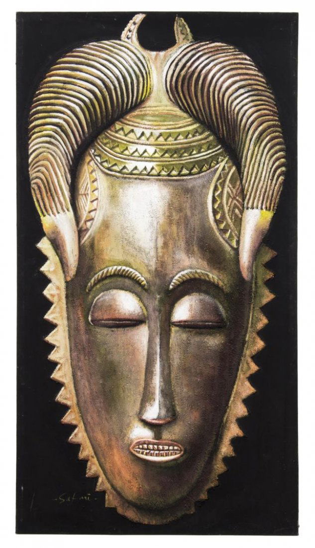 MONUMENTAL PAINTING, MASK, SIGNED SAFARI (1 of 4)