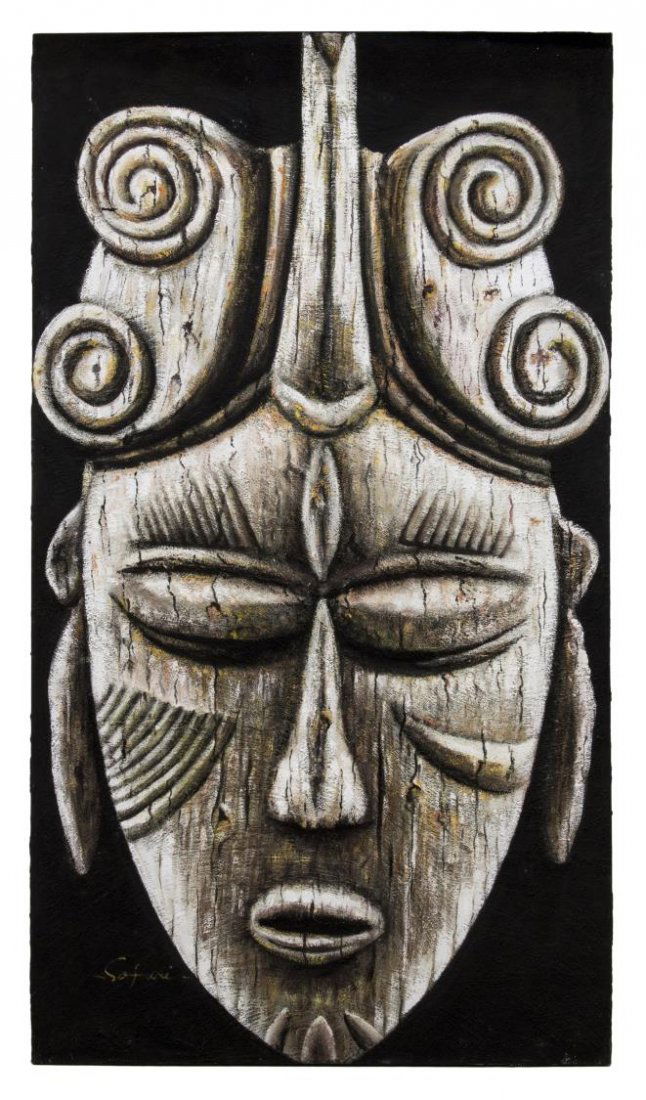 MONUMENTAL PAINTING, MASK, SIGNED SAFARI (1 of 4)
