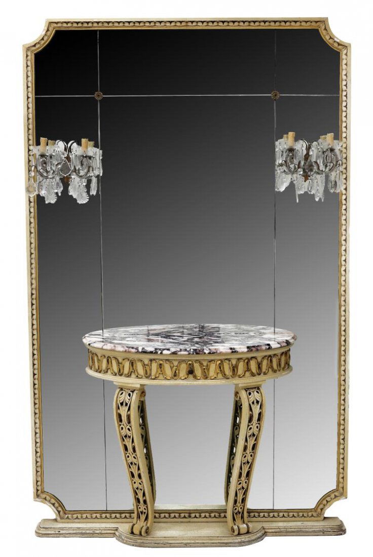 LARGE ITALIAN MIRRORED MARBLE TOP CONSOLE TABLE (1 of 3)
