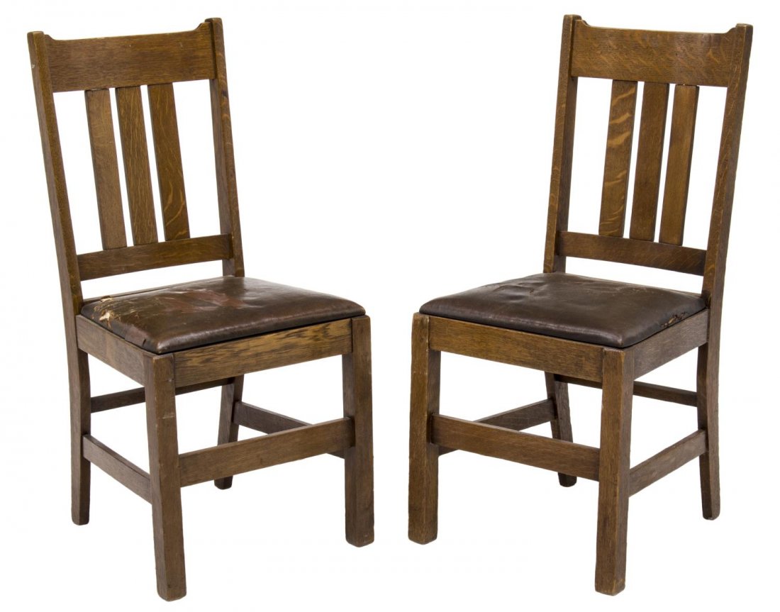 (2) AMERICAN ARTS & CRAFTS COCHRAN OAK SIDE CHAIRS (1 of 4)