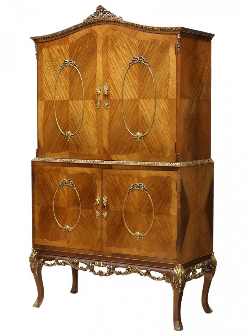FRENCH PARCEL GILT WALNUT VENEER SERVICE CABINET (1 of 4)