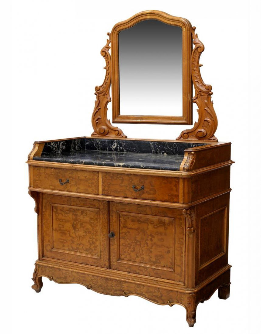 FRENCH LOUIS XV STYLE MIRRORED MARBLE TOP VANITY (1 of 4)