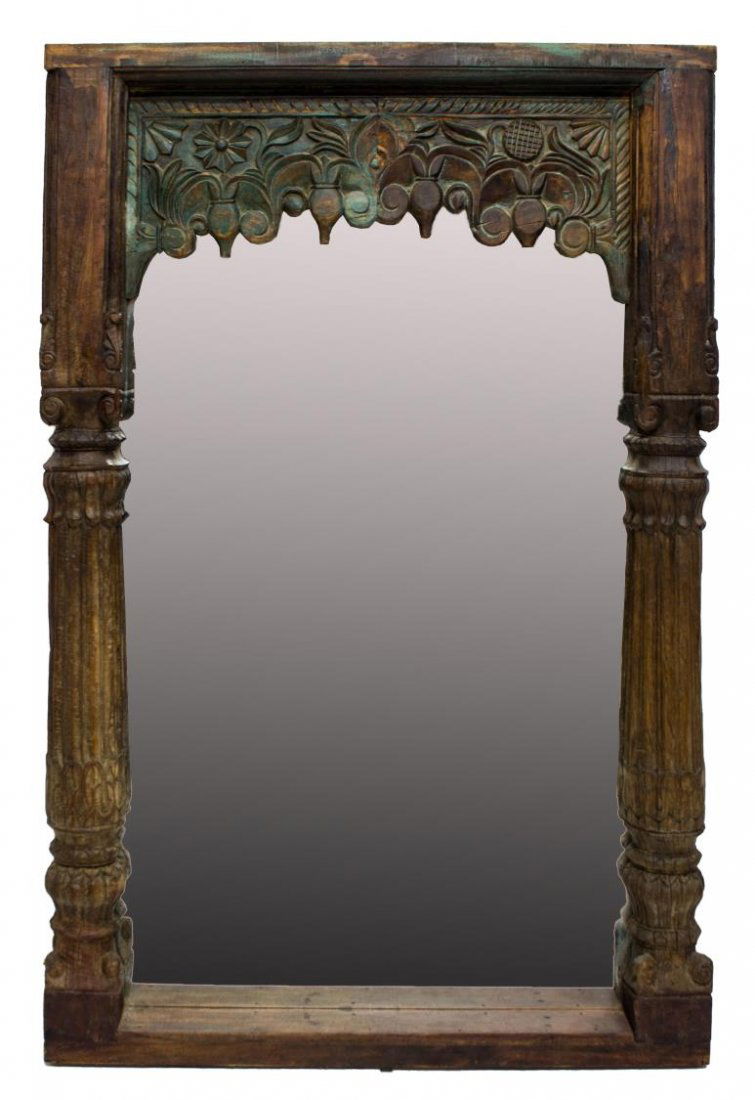 BRITISH COLONIAL CARVED POLYCHROME MIRROR (1 of 2)