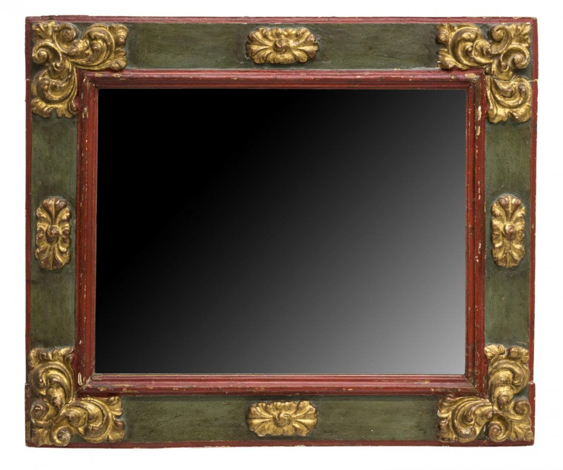 PARCEL GILT & POLYCHROME CARVED HANGING MIRROR (1 of 2)