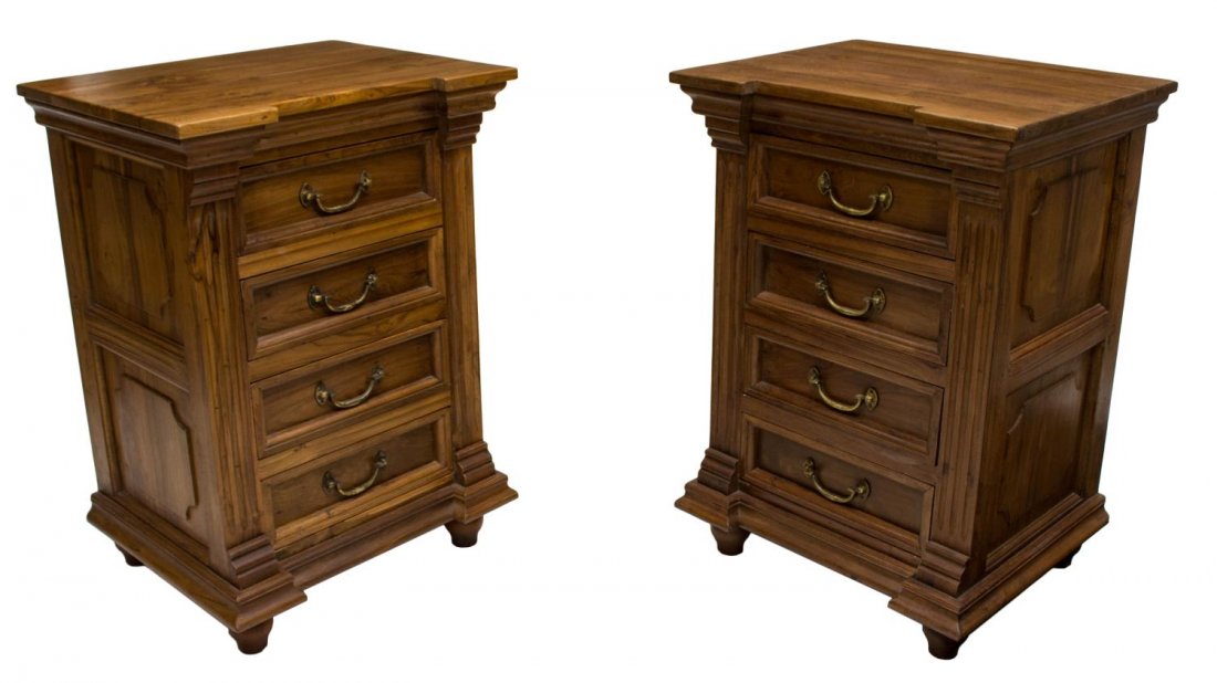 BRITISH COLONIAL CARVED TEAKWOOD NIGHTSTANDS 20THC (1 of 4)