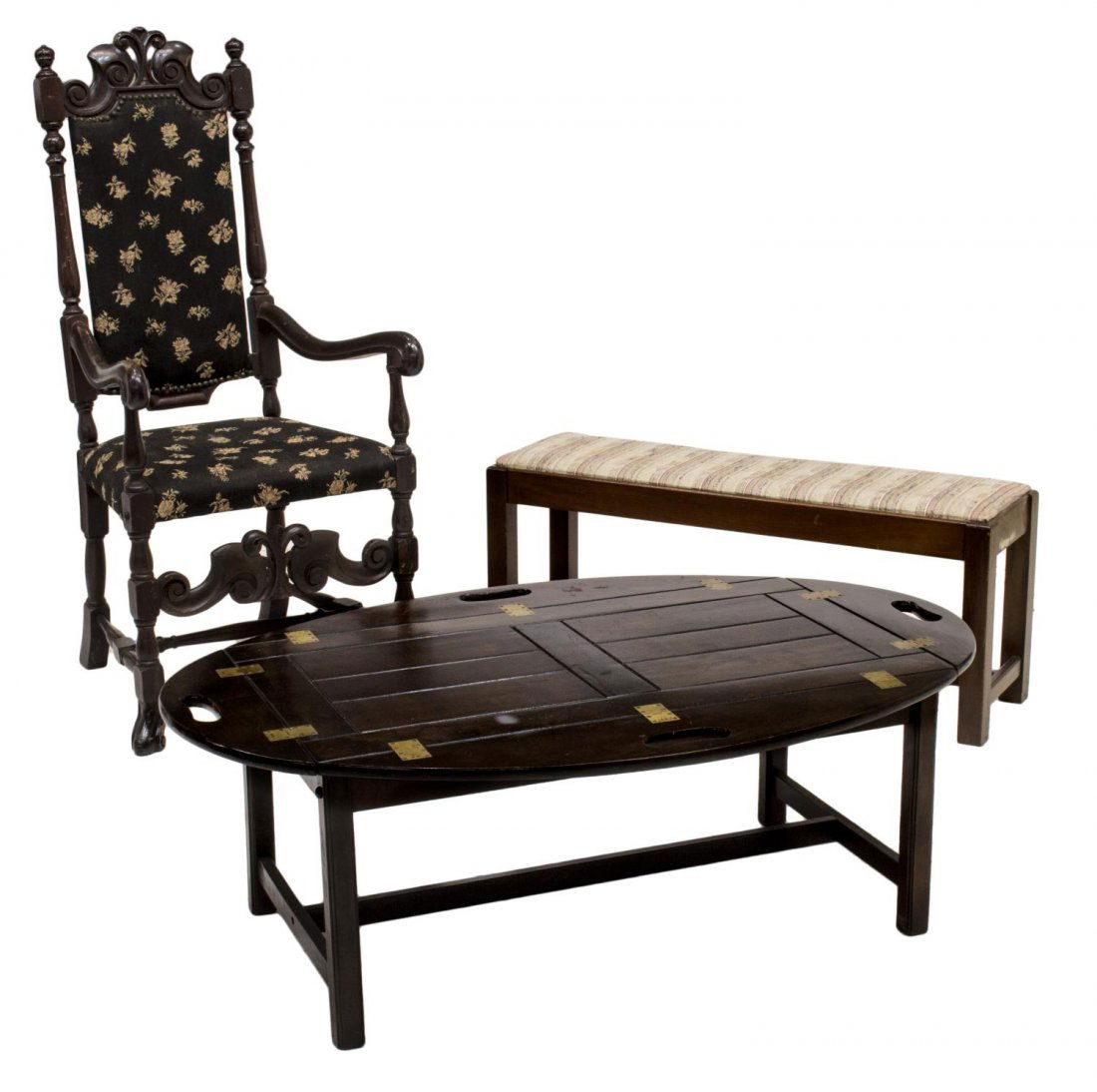 (3) DECORATIVE FURNITURE GROUP CHAIR, BENCH, TABLE (1 of 7)