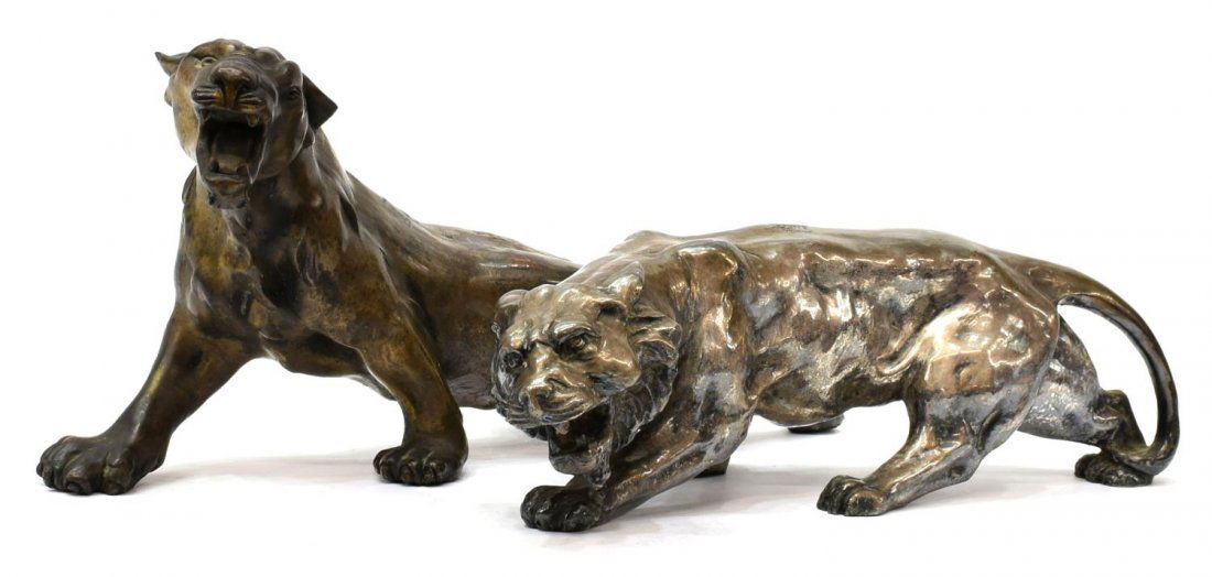 (2) PATINATED PUMA & TIGER COMPOSITION FIGURES (1 of 7)