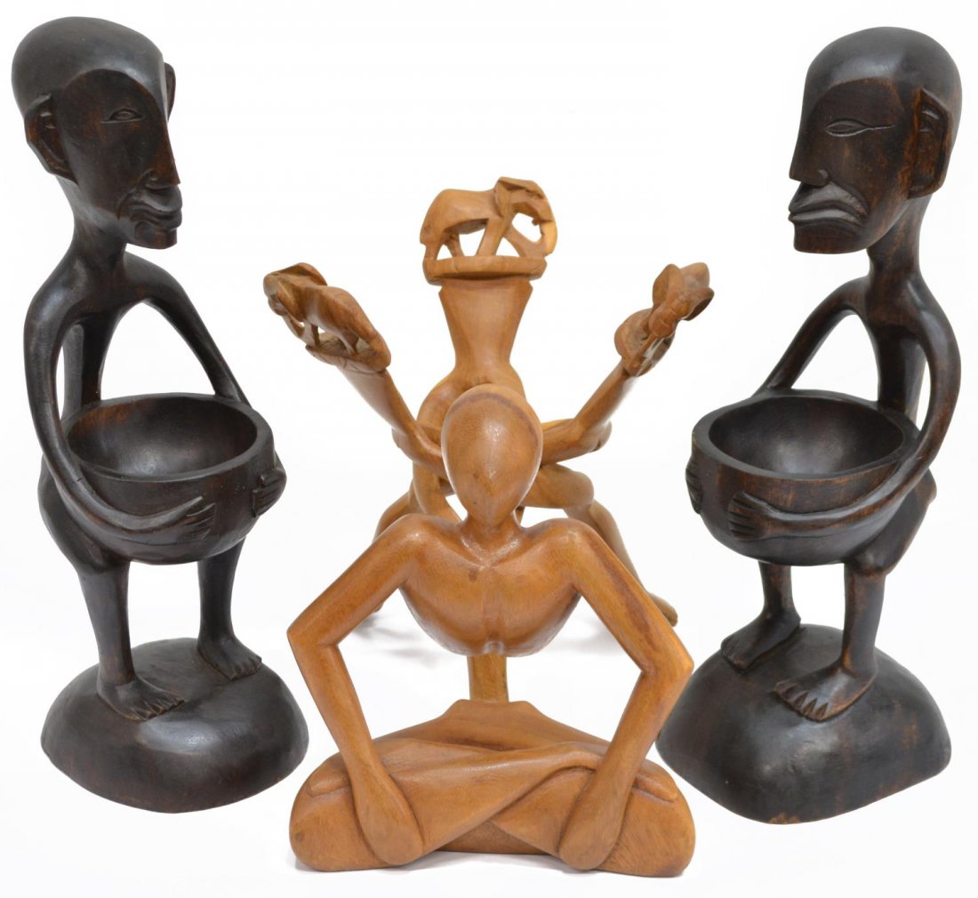 (4) PRIMITIVE CARVED WOODEN FIGURAL STATUES (1 of 7)