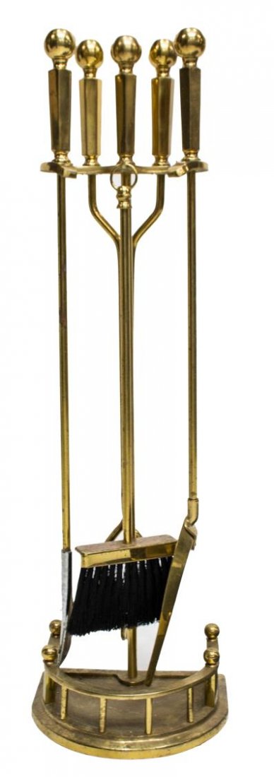 5) BALL FINIAL BRASS FIREPLACE STAND & ACCESSORIES (1 of 2)