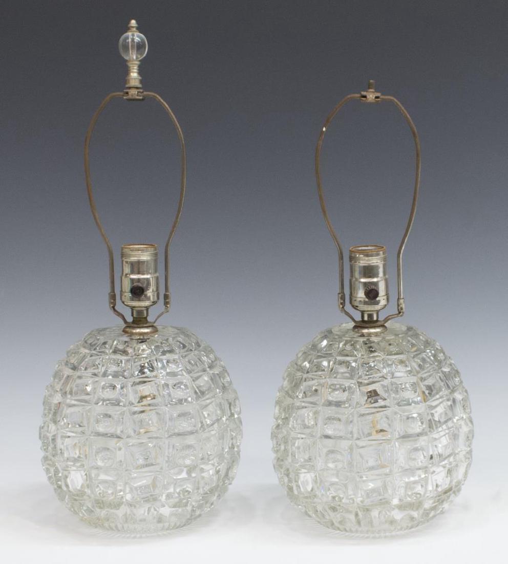 (2) MID-CENTURY GEOMETRIC COLORLESS GLASS LAMPS (1 of 3)