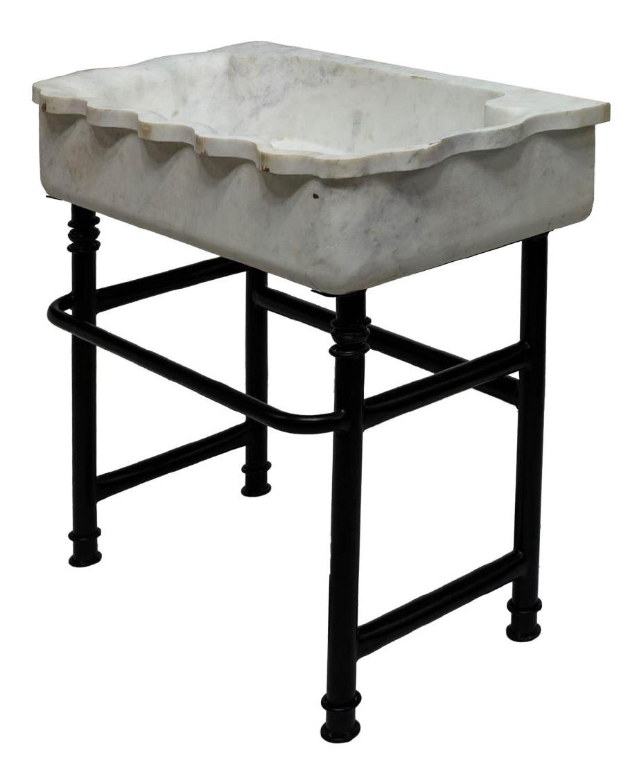 CARVED MARBLE SINK ON BLACK WROUGHT IRON STAND (1 of 4)