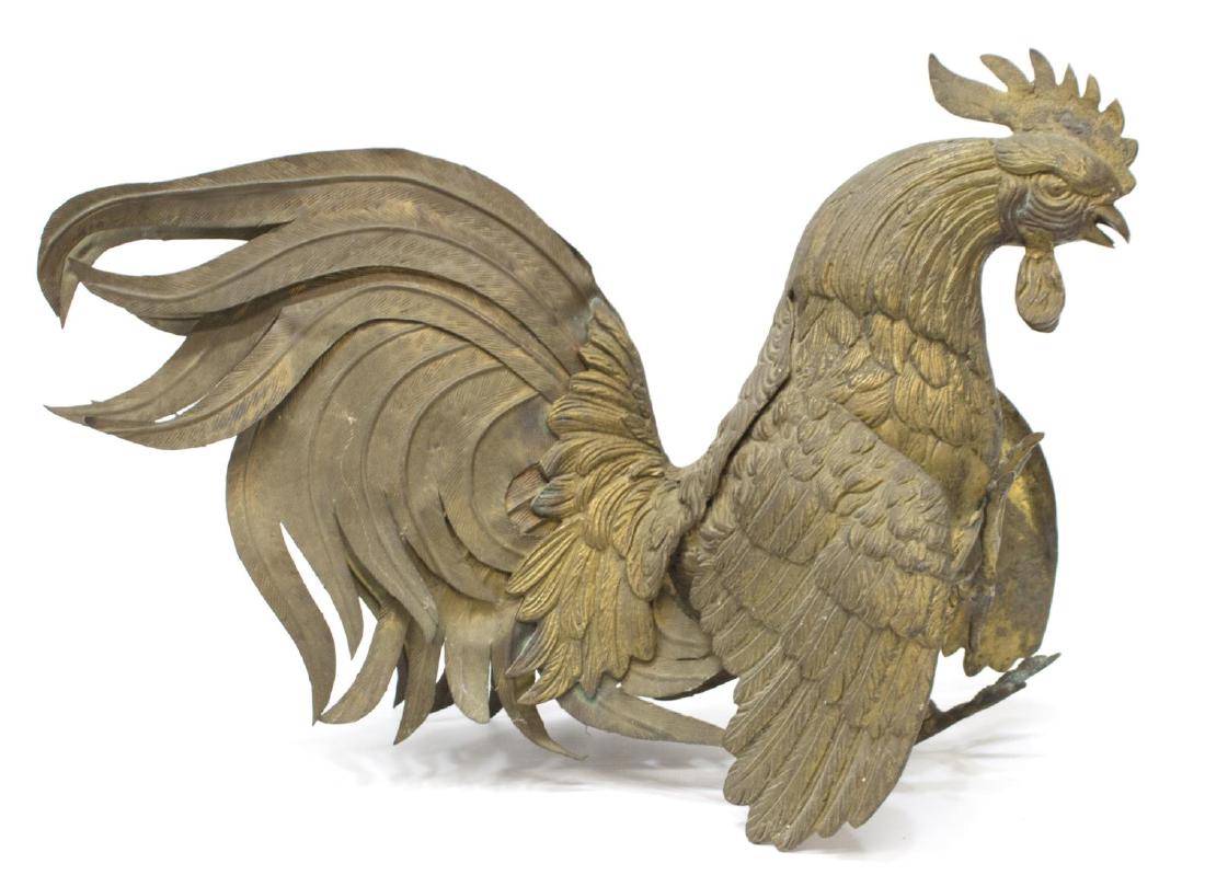 LARGE ORNATE BRASS POSED FIGHTING ROOSTER (1 of 3)
