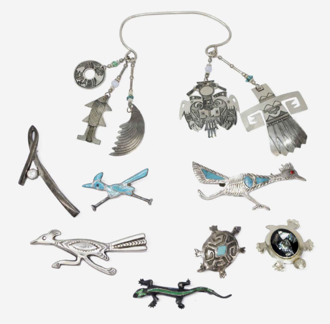 (8) SOUTHWEST STYLE SILVER JEWELRY GROUP, PINS (1 of 4)