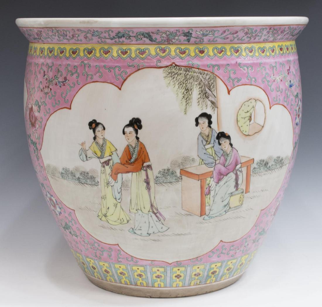 LARGE CHINESE FAMILLE ROSE PORCELAIN FISH BOWL (1 of 3)