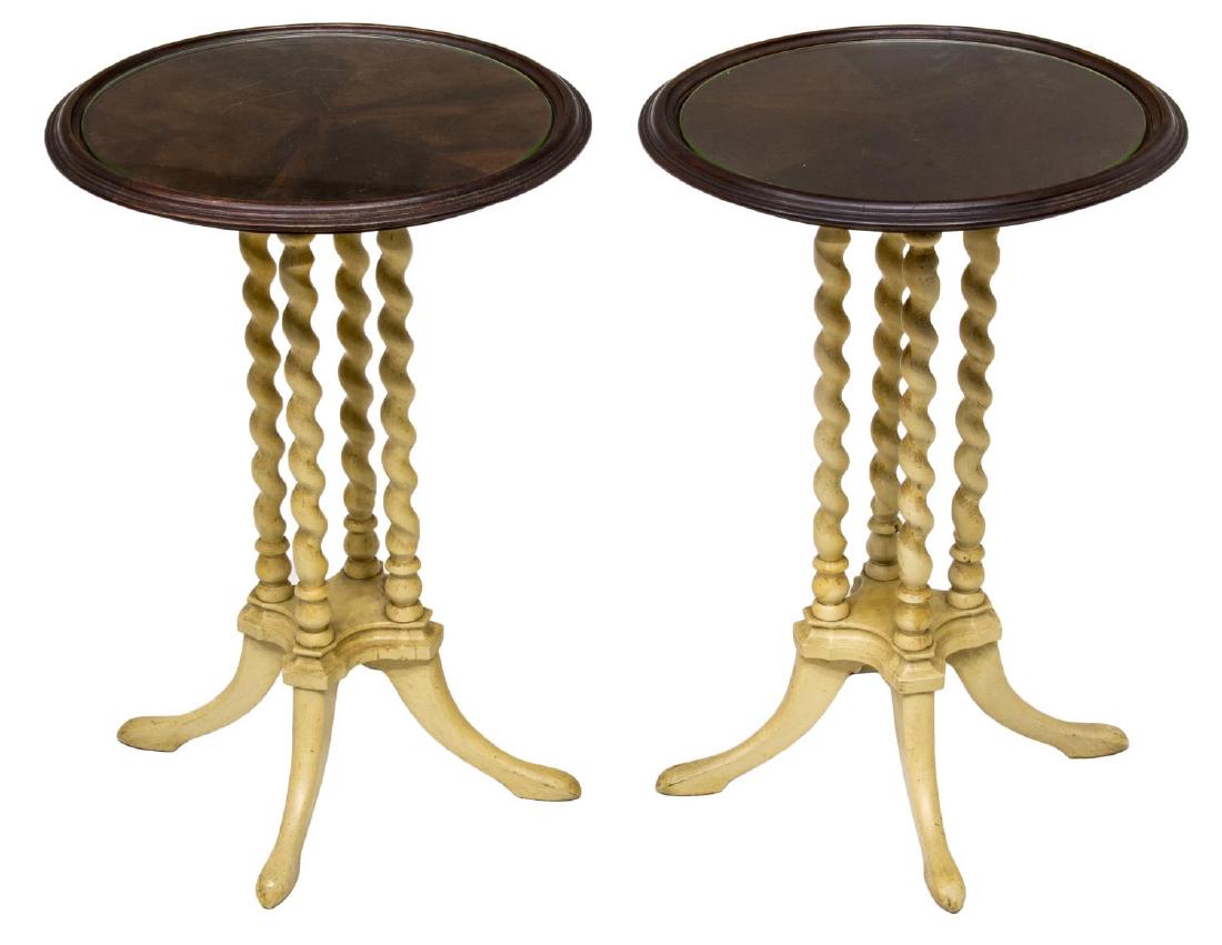 (2) MAHOGANY CIRCULAR TOP SPIRALED SIDE TABLES (1 of 1)