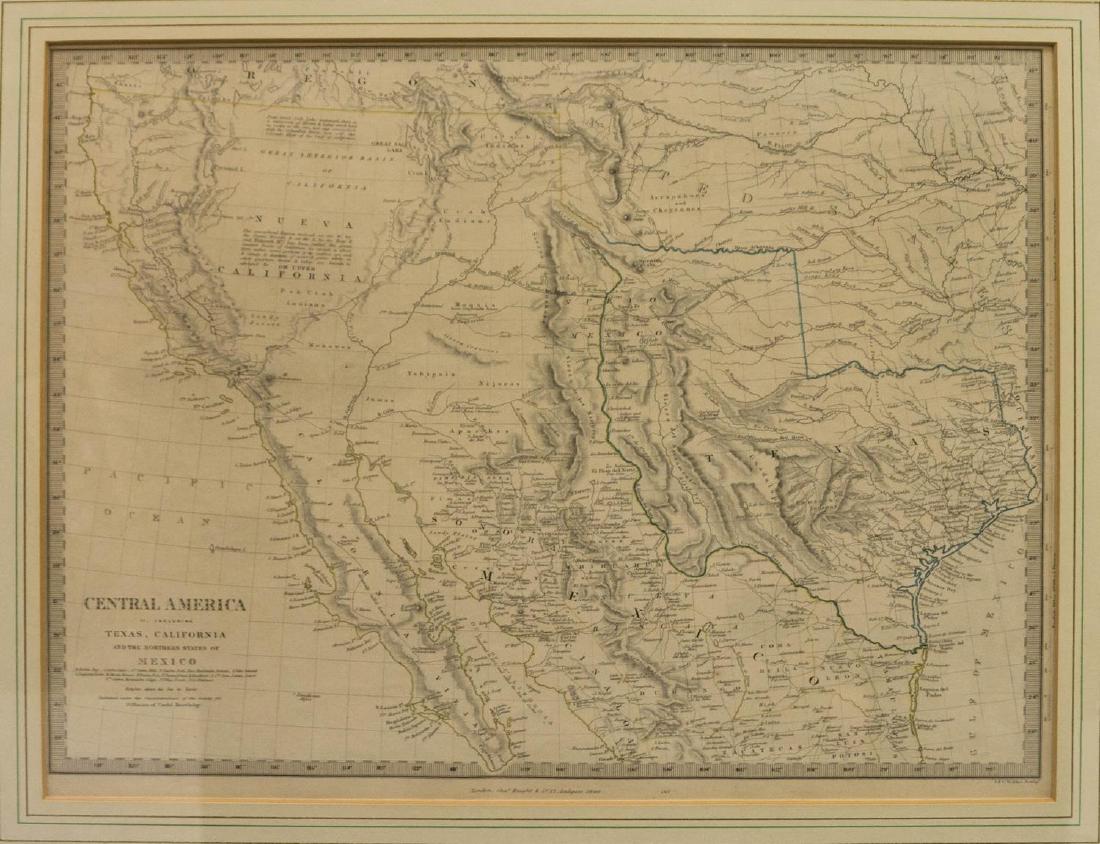 MAP, C. 1842, CENTRAL AMERICA, TEXAS, CALIFORNIA (1 of 7)