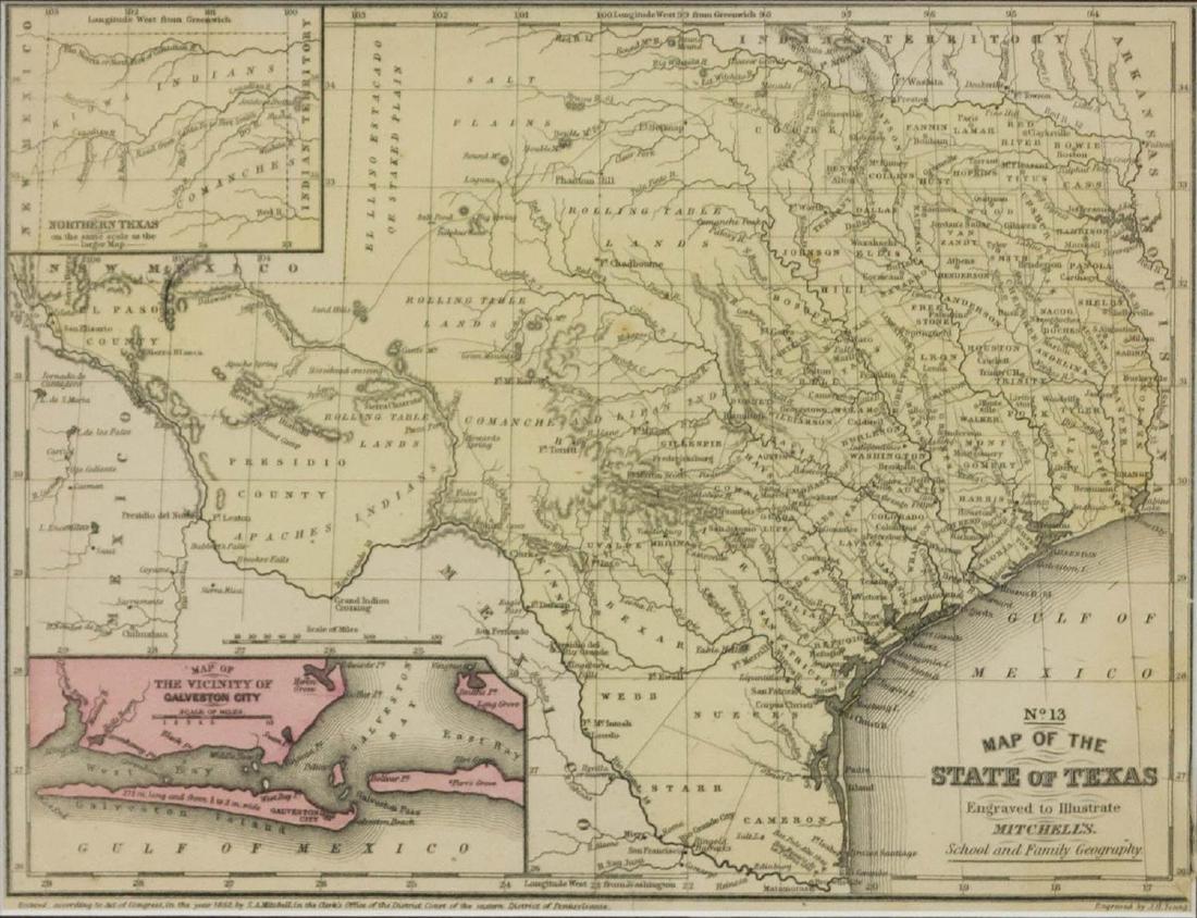 1852 S.A. MITCHELL MAP OF THE STATE OF TEXAS (1 of 4)