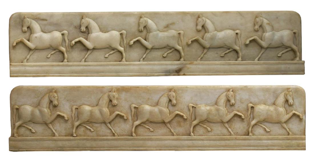 (2) CARVED MUGHAL STYLE HORSE MARBLE WALL PANELS (1 of 4)