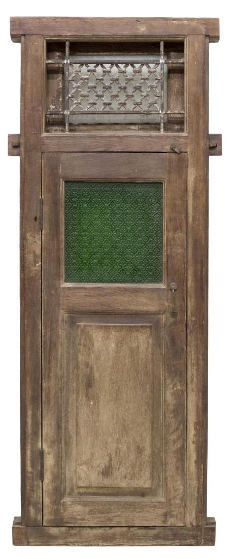 COLONIAL CARVED TEAK & STAINED GLASS CHURCH WINDOW (1 of 3)