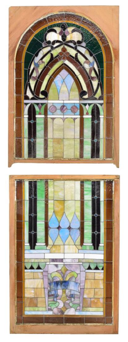 (2) ANTIQUE ARCHITECTURAL STAINED GLASS WINDOW SET (1 of 3)