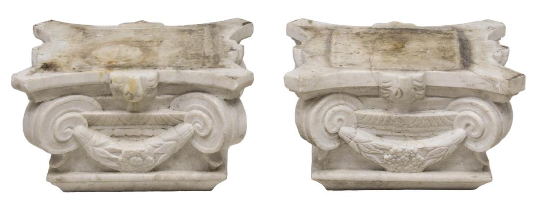 (2) ITALIAN CARVED MARBLE IONIC CAPITAL PEDESTALS (1 of 2)