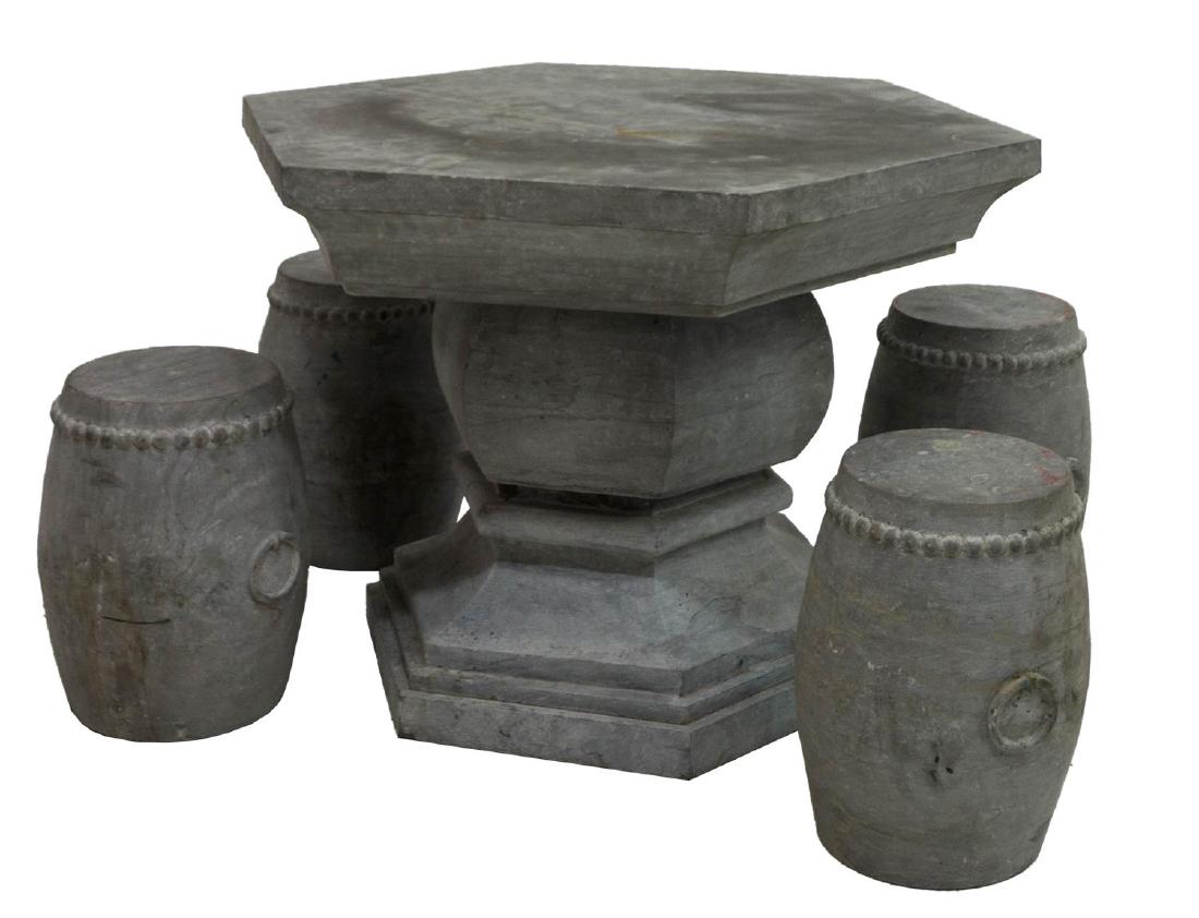 (7) CHINESE BASALT GARDEN TABLE & STOOLS (1 of 5)