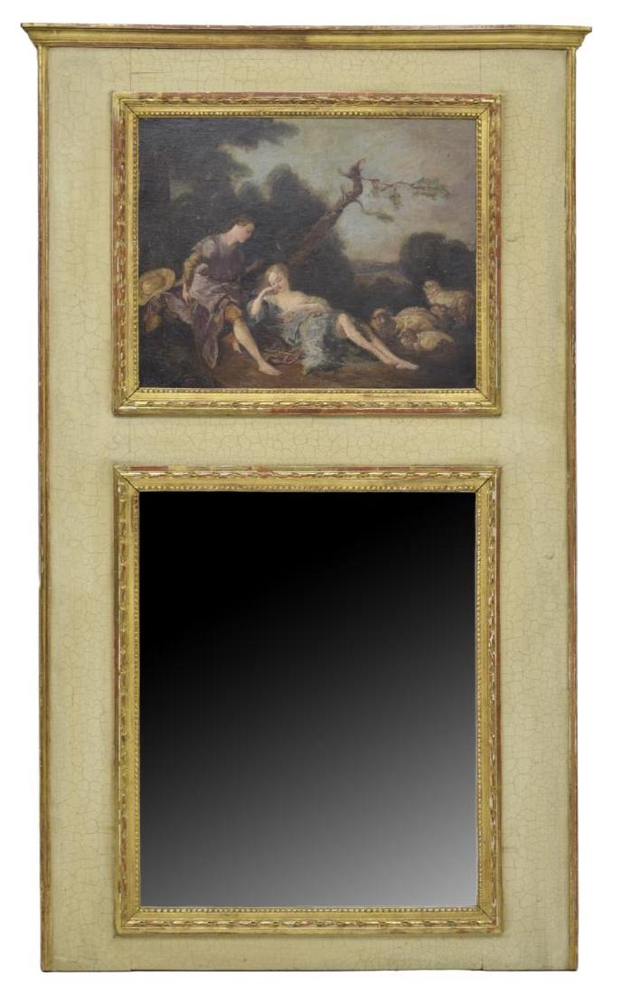 LARGE LOUIS XVI STYLE PAINTED TRUMEAU WALL MIRROR (1 of 3)