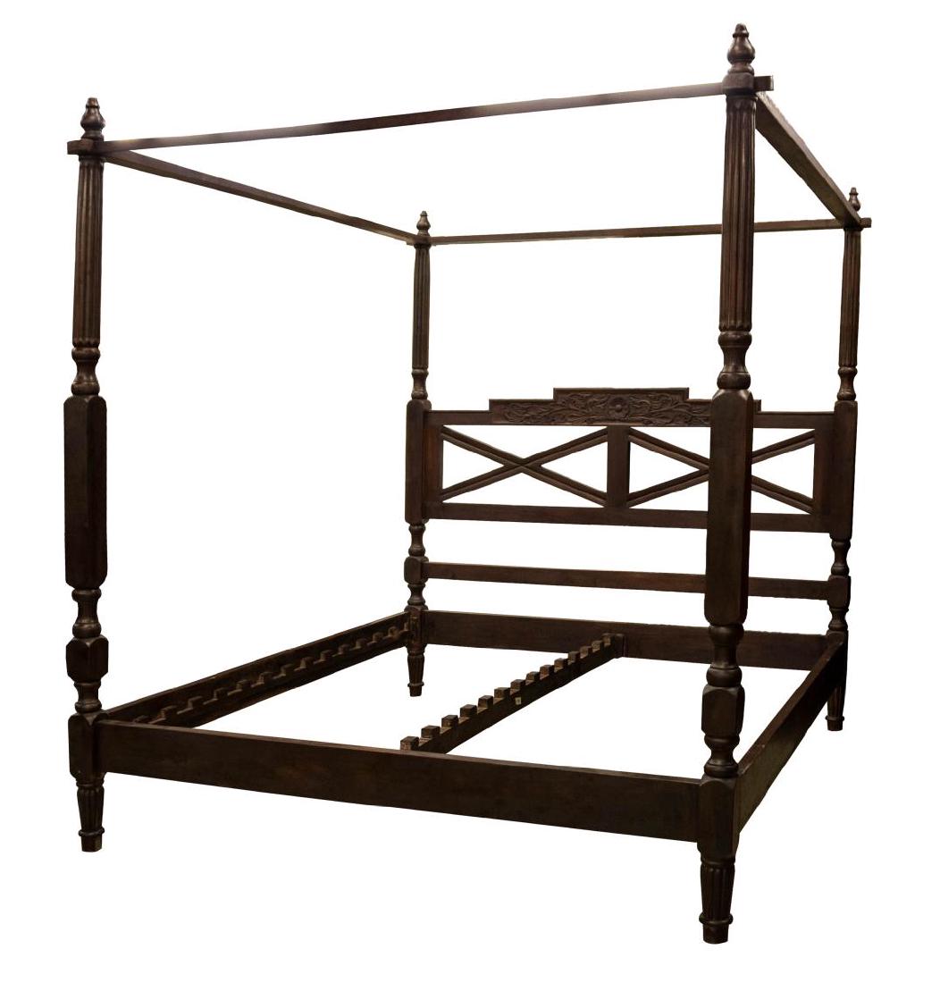CARVED TEAKWOOD CANOPY KING BED 20TH CENTURY (1 of 3)