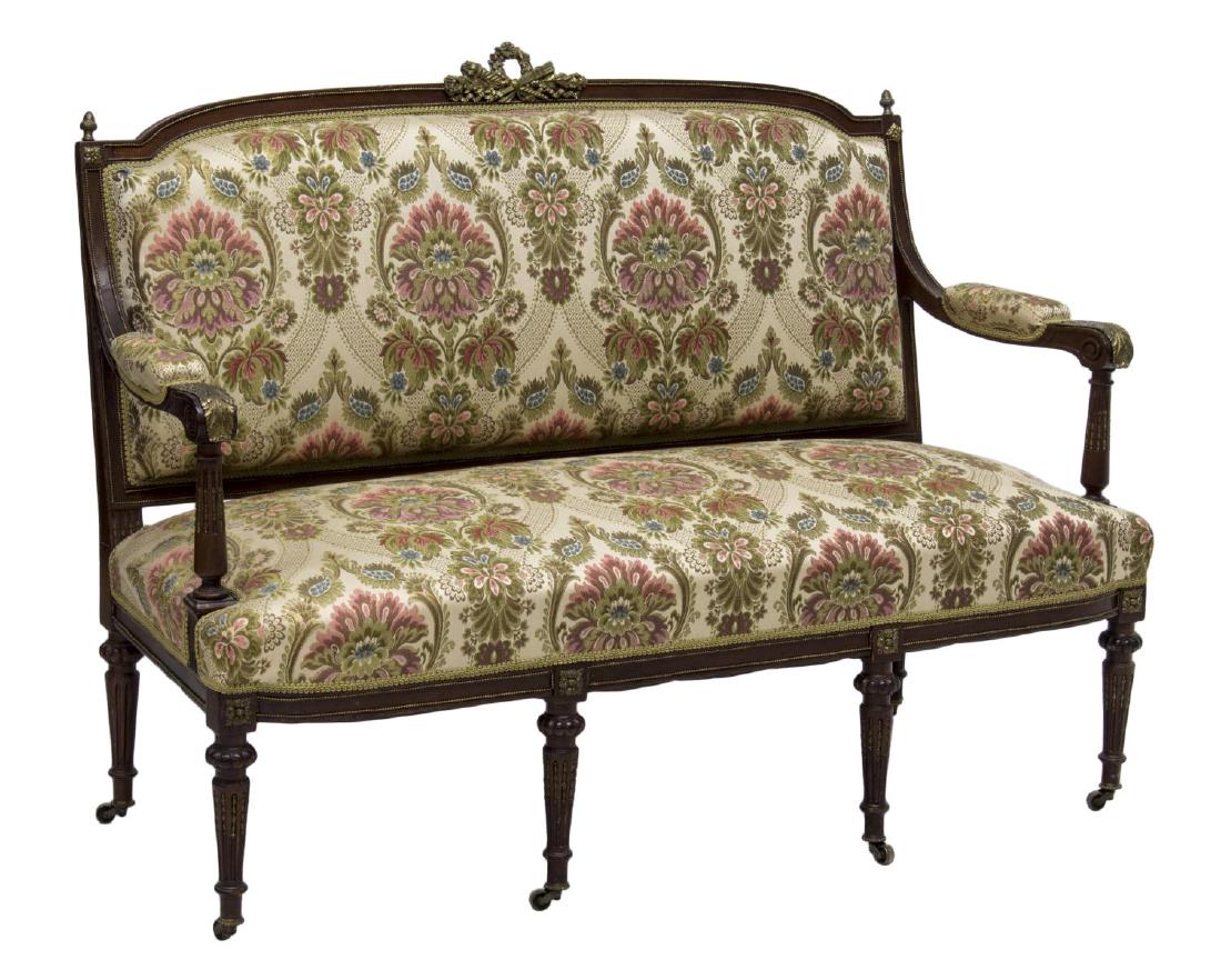 LOUIS XVI STYLE BRASS MOUNTED SETTEE 19TH C (1 of 3)