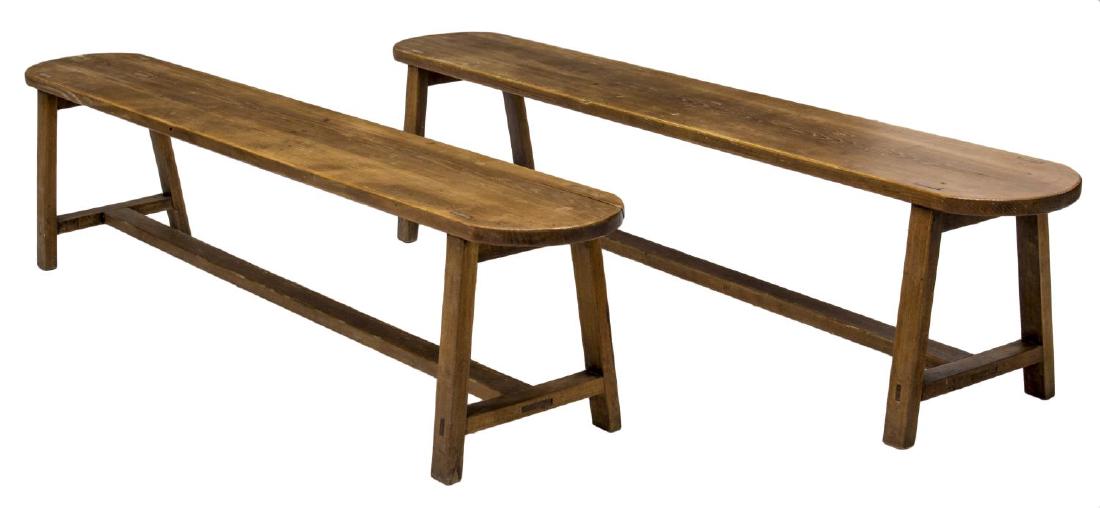 (2) CONTINENTAL RUSTIC PINE LONG TRESTLE BENCHES (1 of 2)