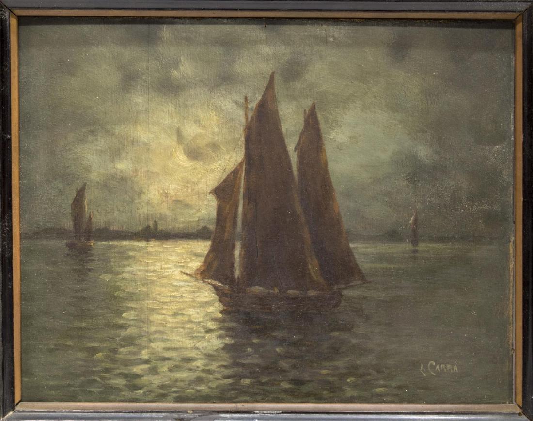 ITALIAN PAINTING ON BOARD, SAILBOATS ON SEASCAPE (1 of 3)